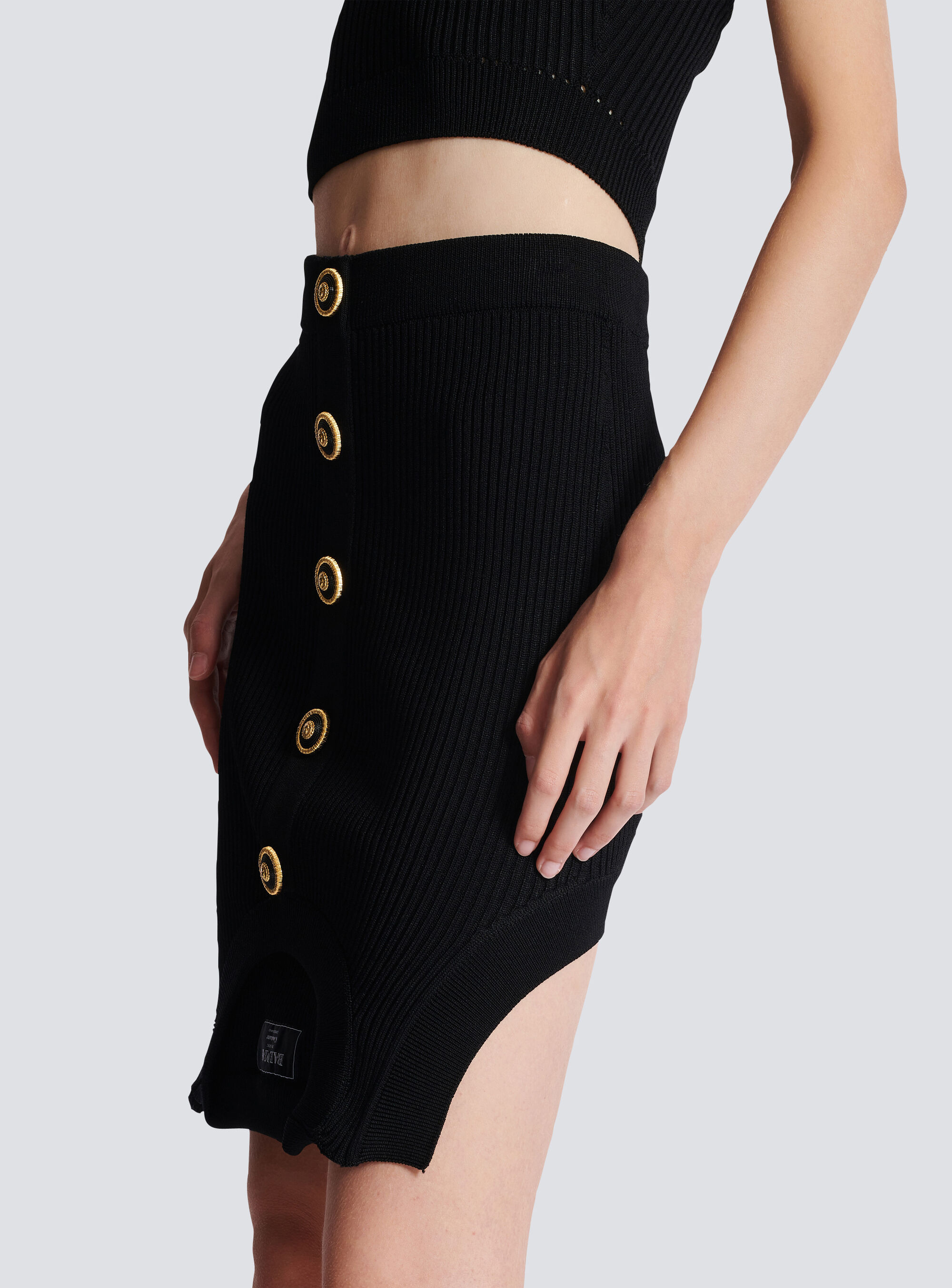 Balmain Black Optical Illusion Ribbed Knit Miniskirt In Black