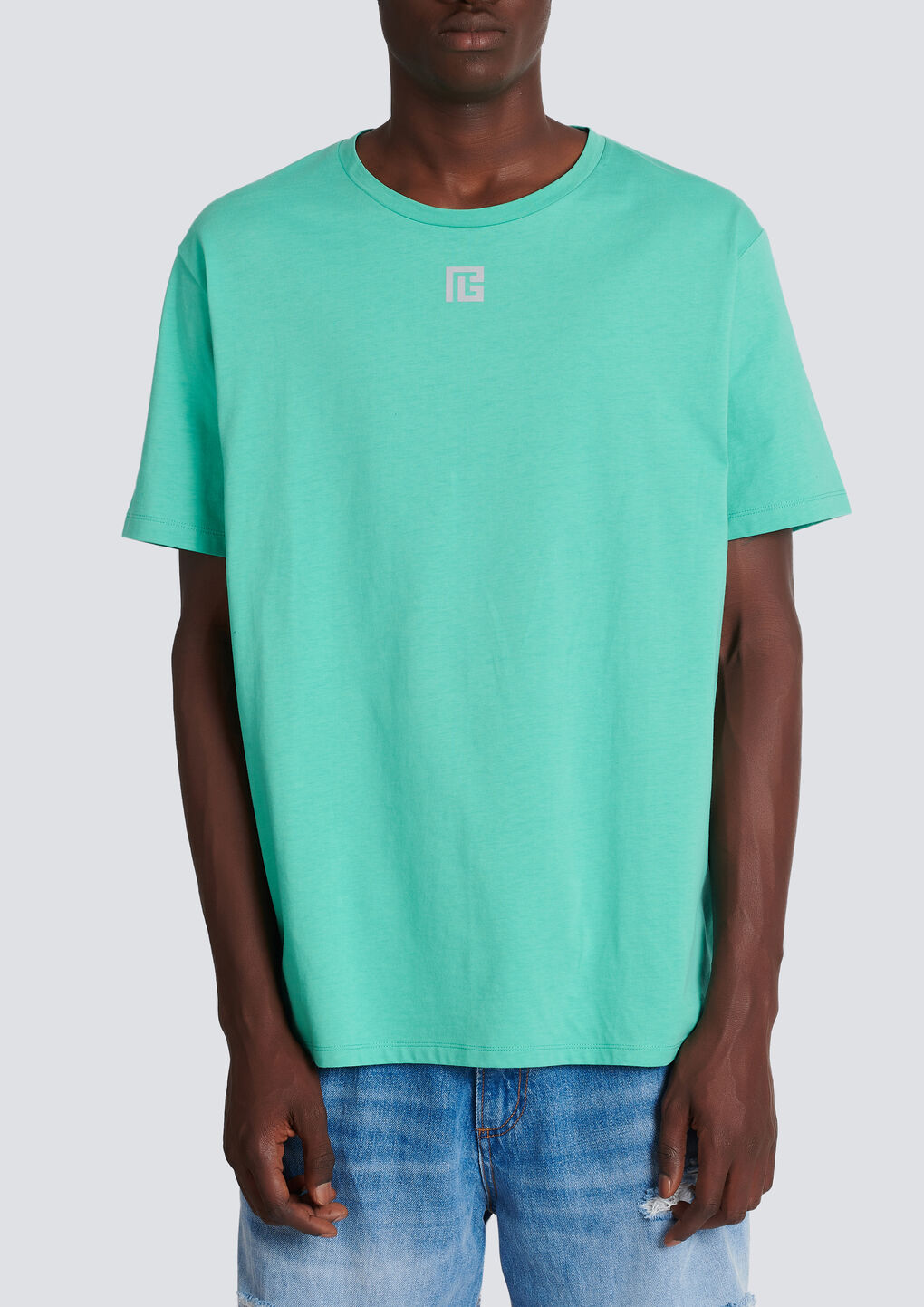 Shop Balmain Oversized T-shirt In Eco-responsible Cotton With Reflective Maxi Logo Print In Green