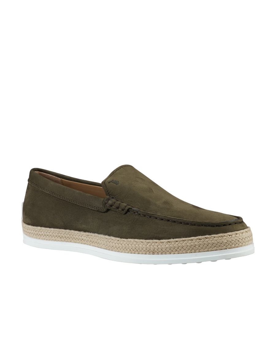 Tod's Suede Loafers With Round Toe And Braided Jute Sole In Brown