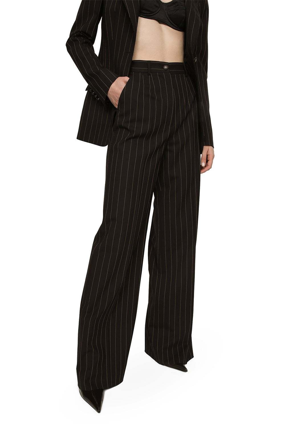 Dolce & Gabbana Pinstripe-print Wide-leg Trousers In Black