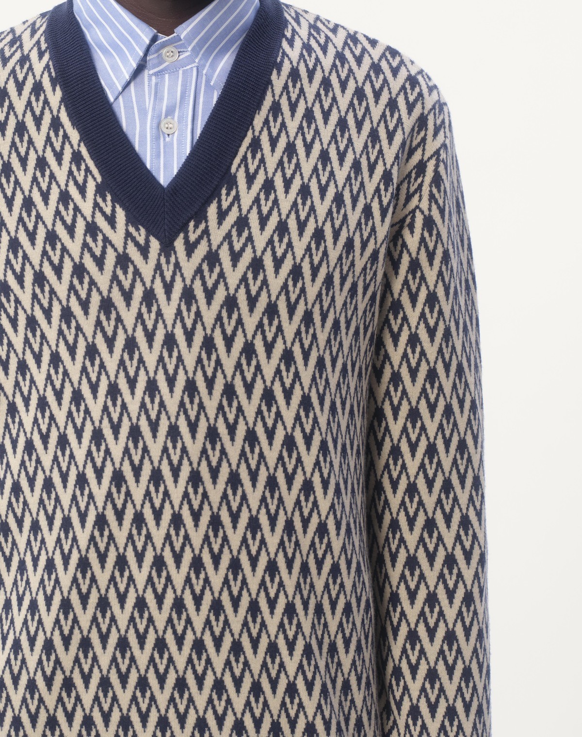 Valentino Wool Jumper With Toute La V Jacquard Pattern In Nude