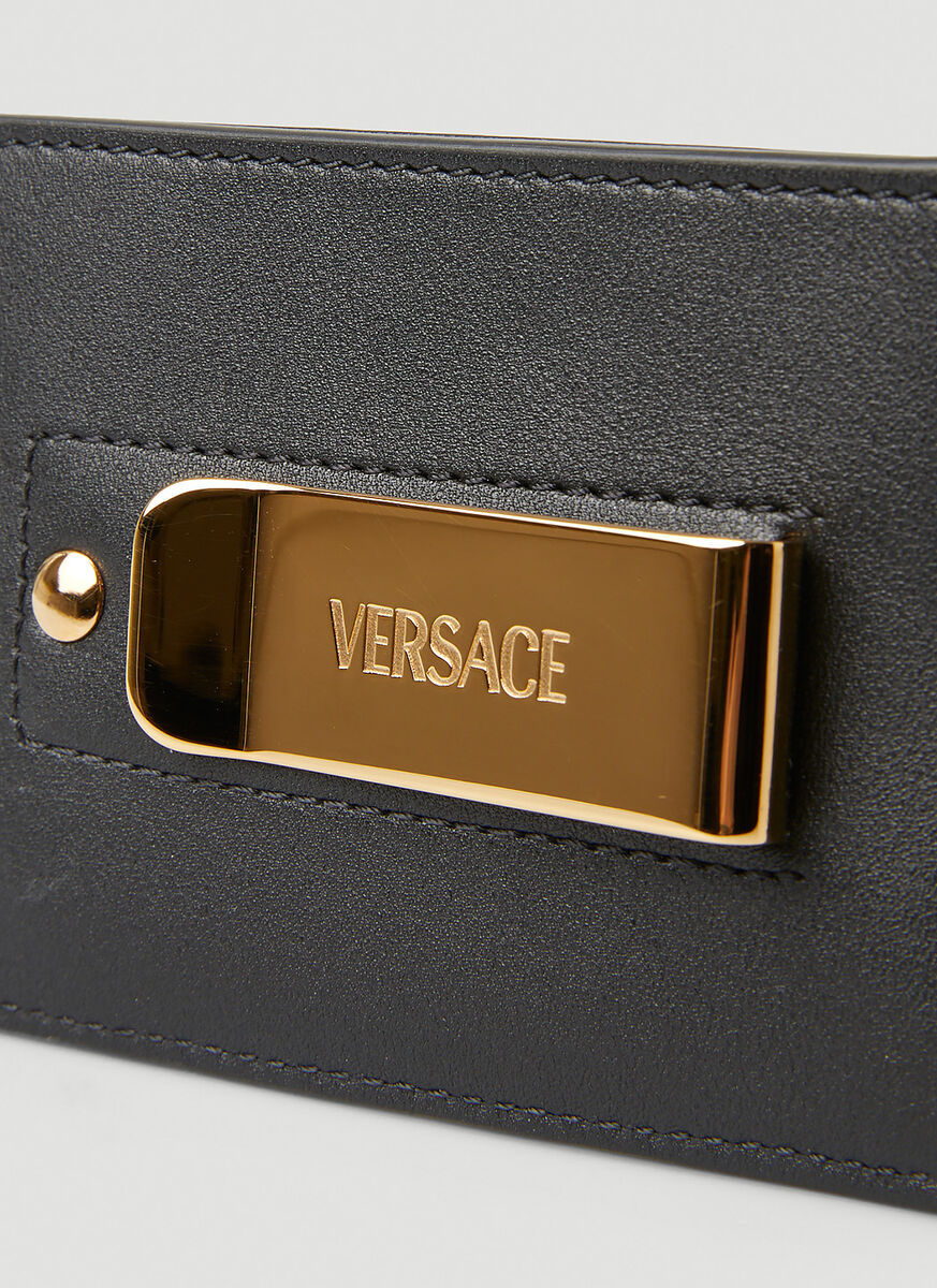 Versace Engraved-logo Plaque Cardholder In Black