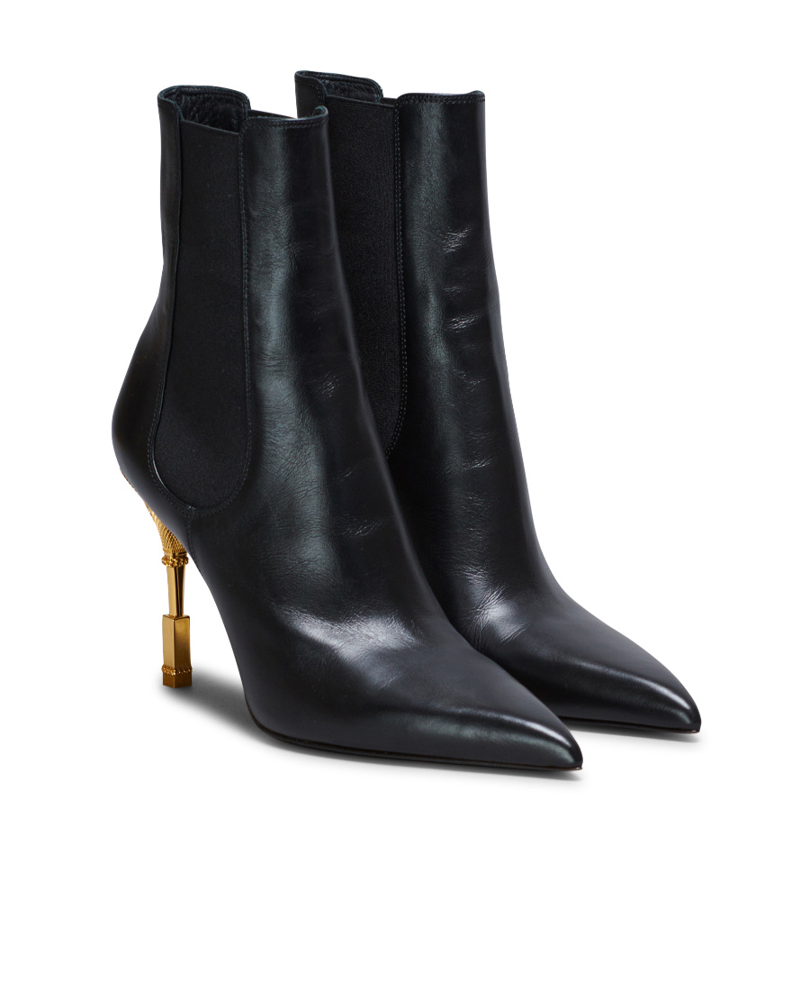 Balmain Sculpted-heel Patent-finish Leather Boots In Black