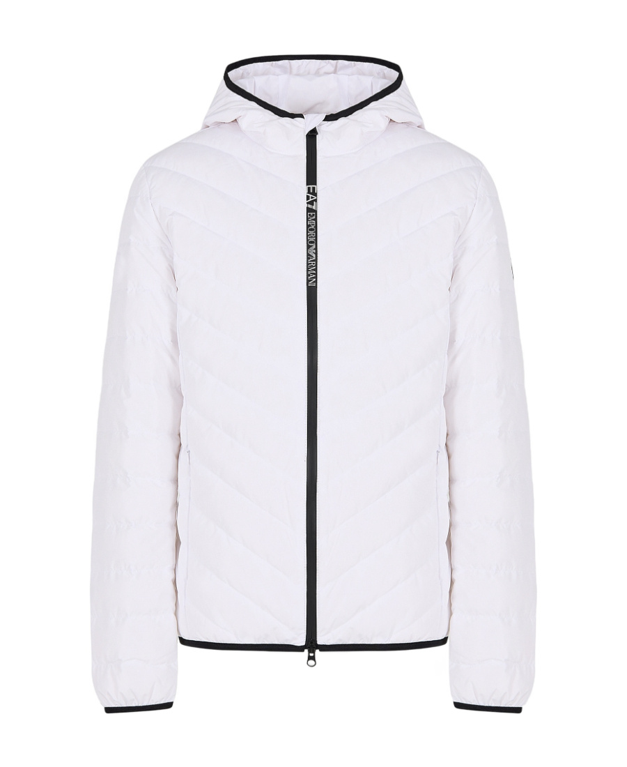 Ea7 Long-sleeved Hooded Down Jacket In White
