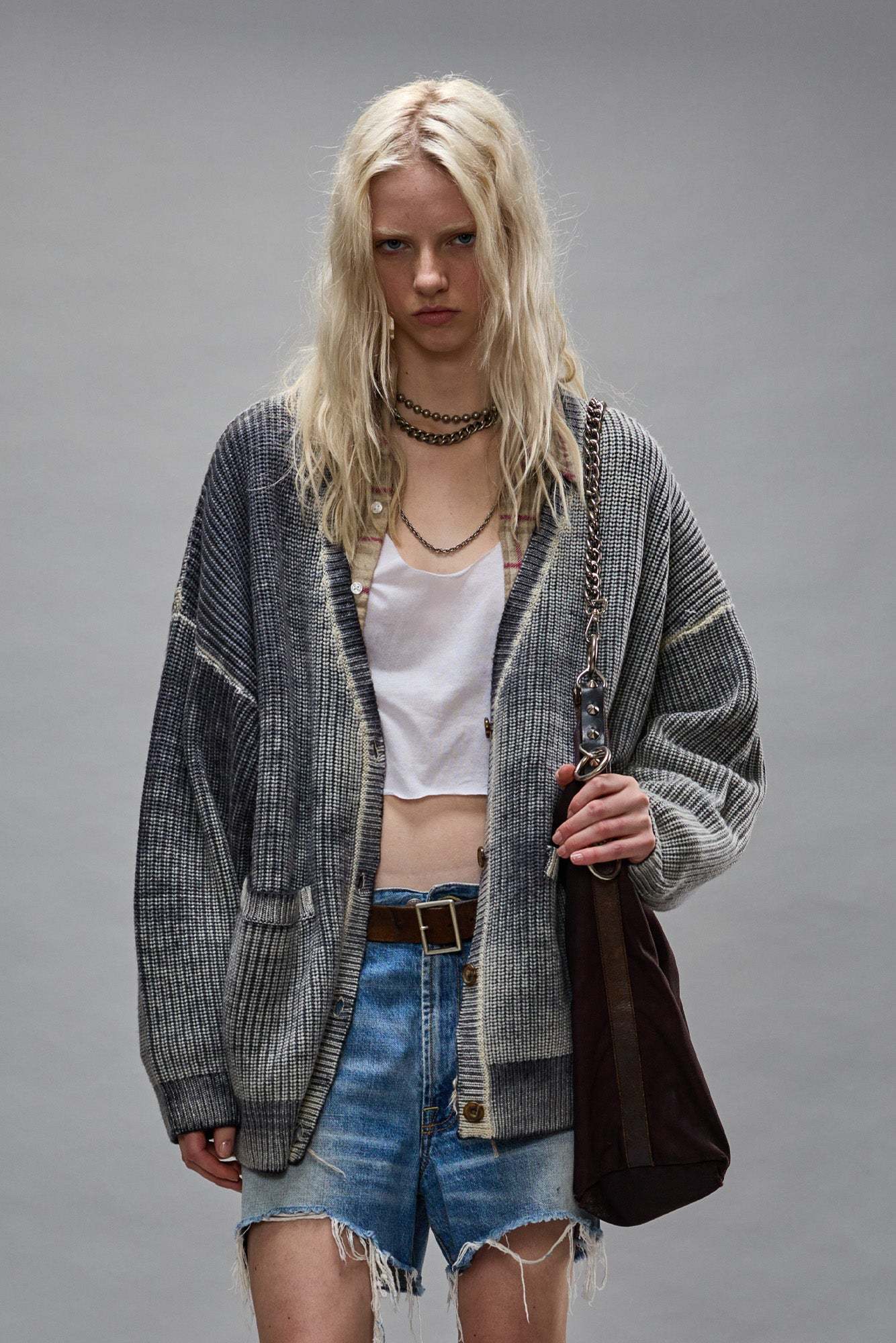 R13 Long-sleeved Wool Cardigan In Gray