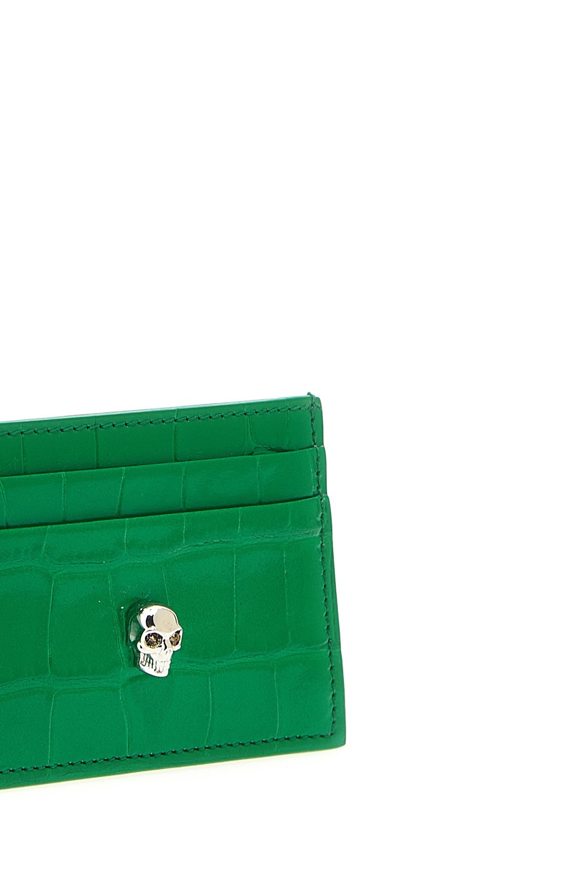 Alexander Mcqueen Skull-plaque Logo-print Cardholder In Green