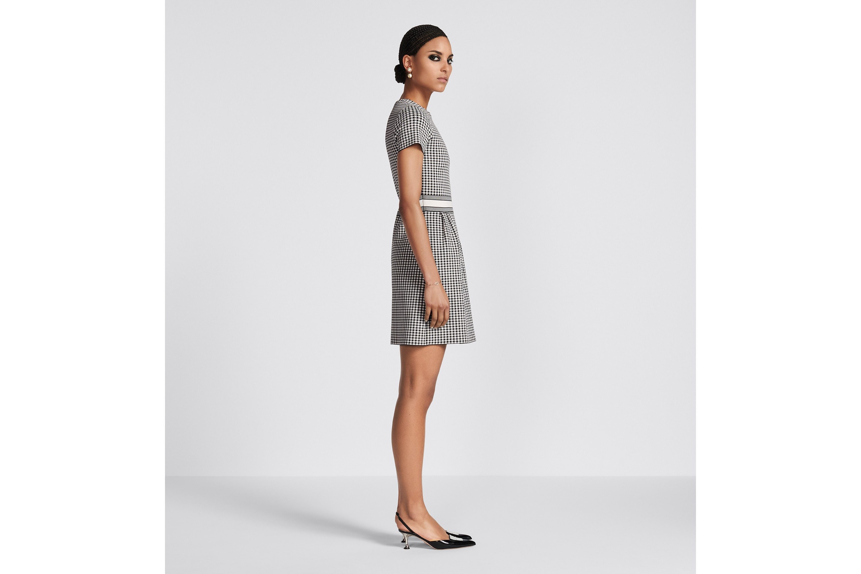 Dior Plaid Short-sleeved Dress In Gray