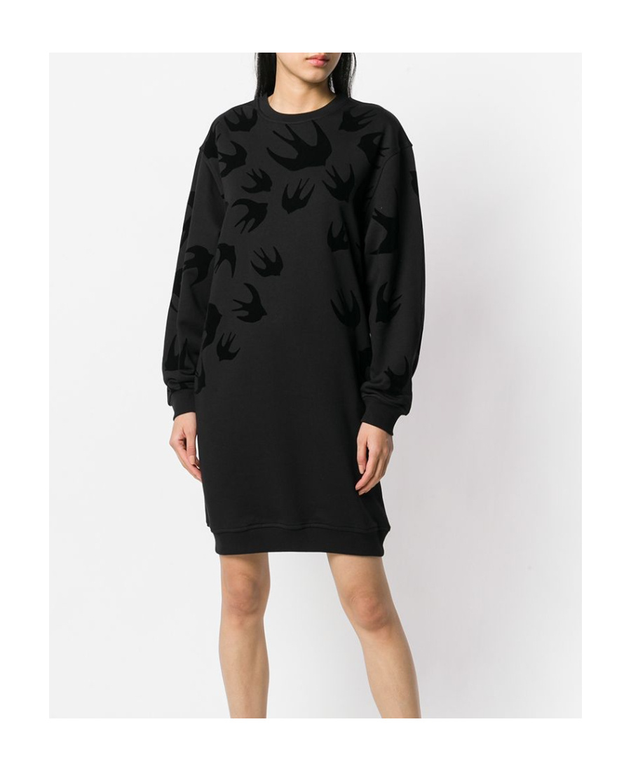 Shop Mcq By Alexander Mcqueen Swallow Print Sweatshirt Dress In Black