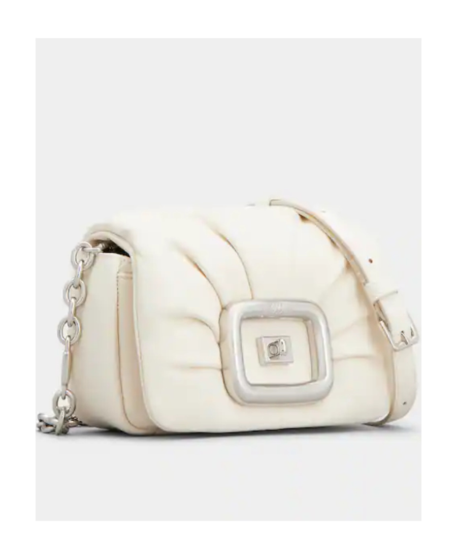 Roger Vivier Logo Engraved Foldover Top Shoulder Bag In Nude