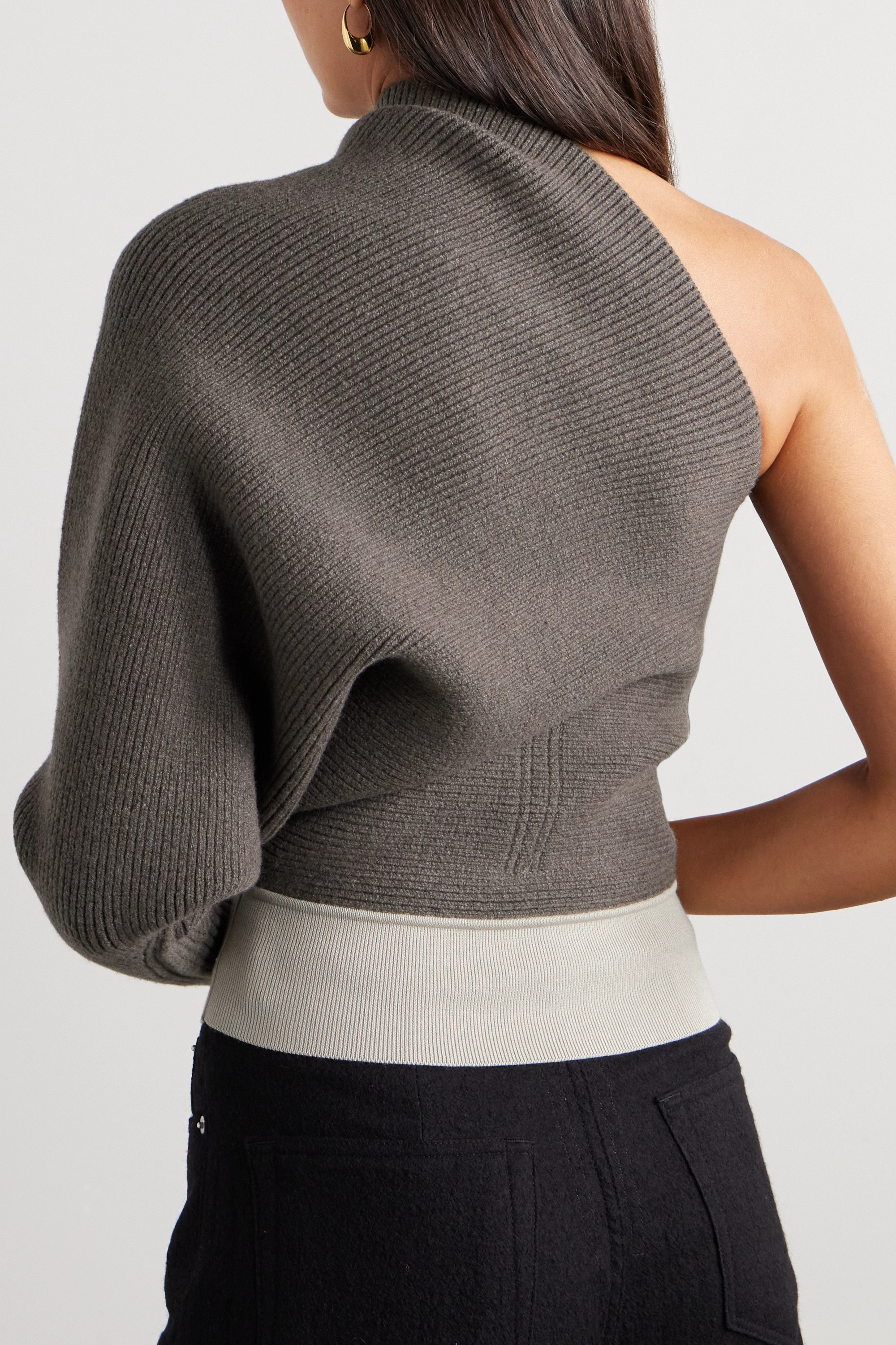Rick Owens One-shoulder Ribbed-knit Jumper In Black
