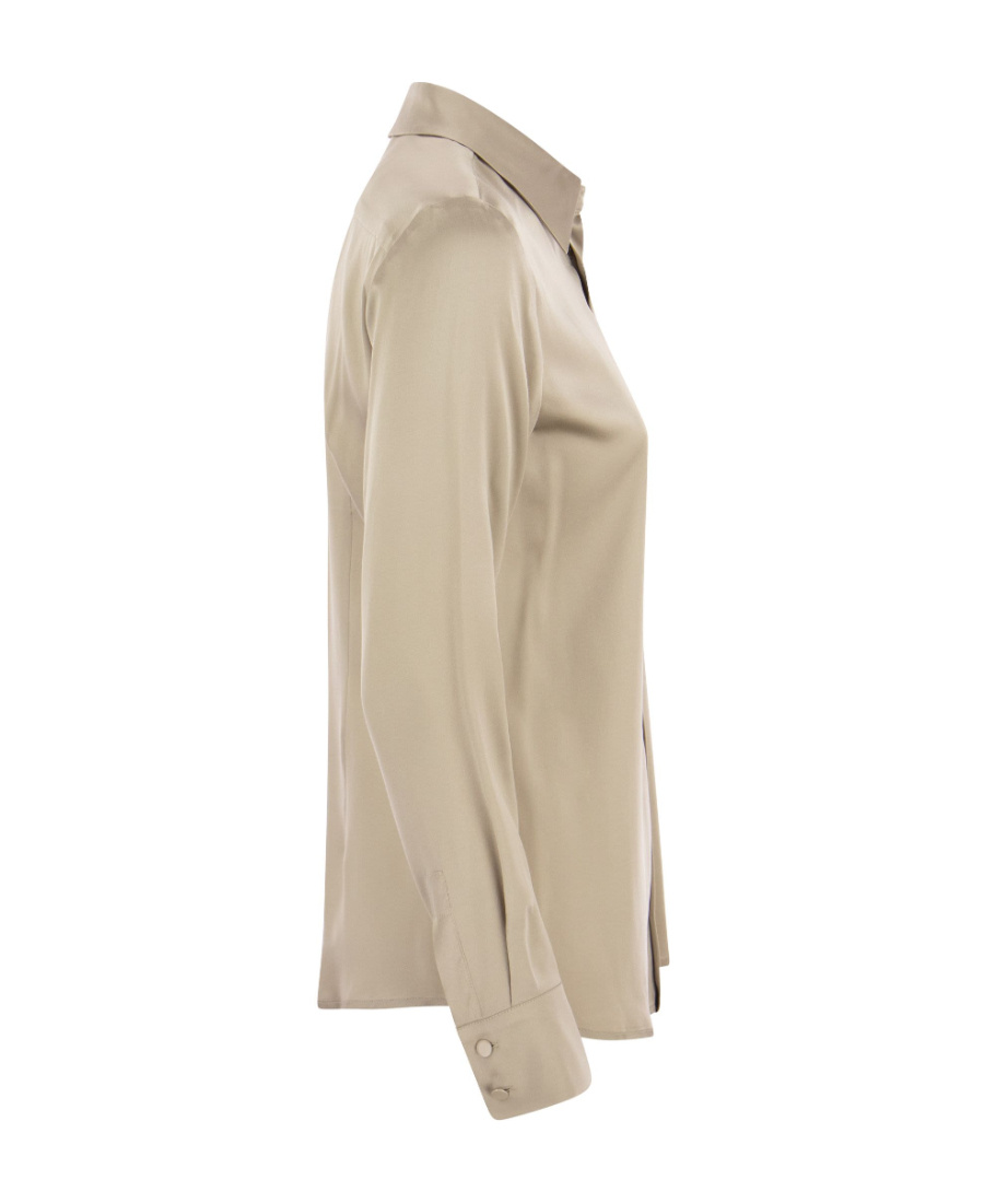 Max Mara Long-sleeved Pointed Collar Shirt In Nude