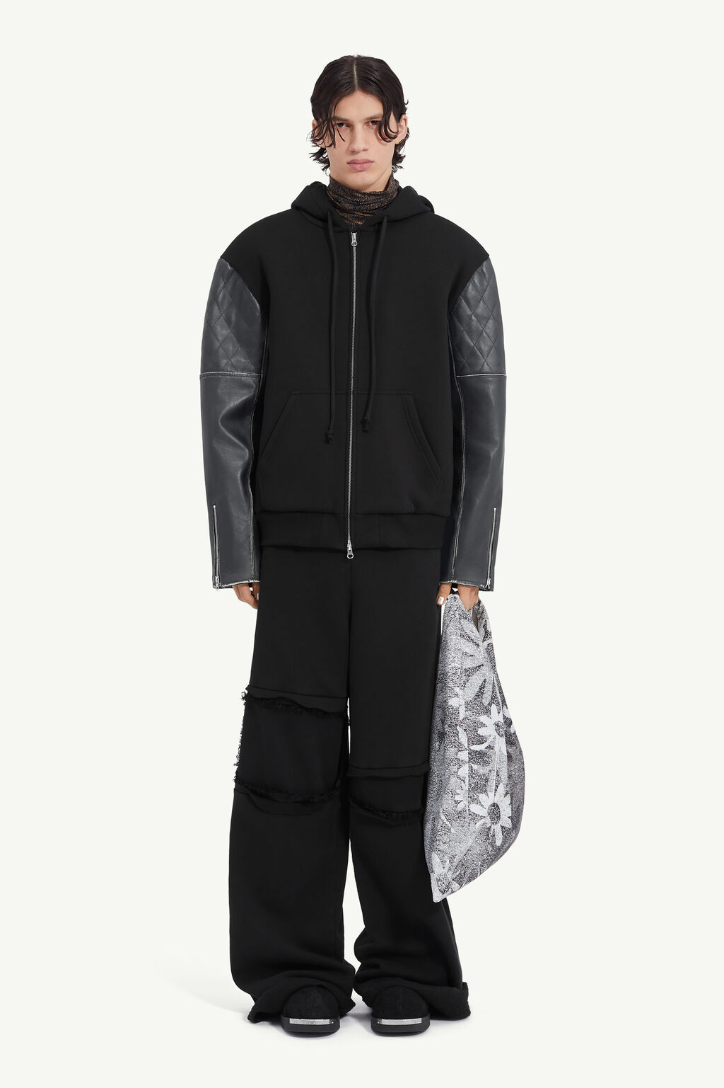 Mm6 Maison Margiela Panelled Drawstring Hoodie In Black