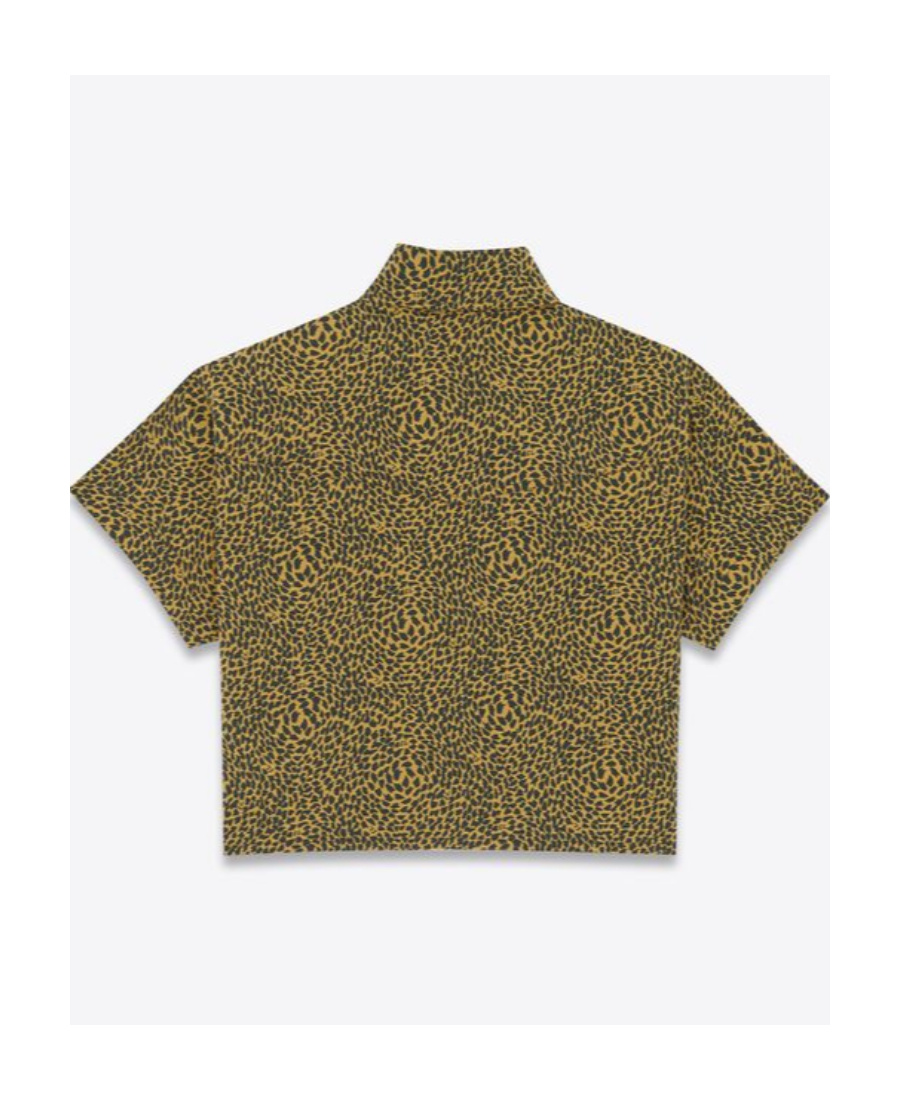 Saint Laurent Warped Leopard Print Short Sleeve Crop Snap-up Shirt In Green