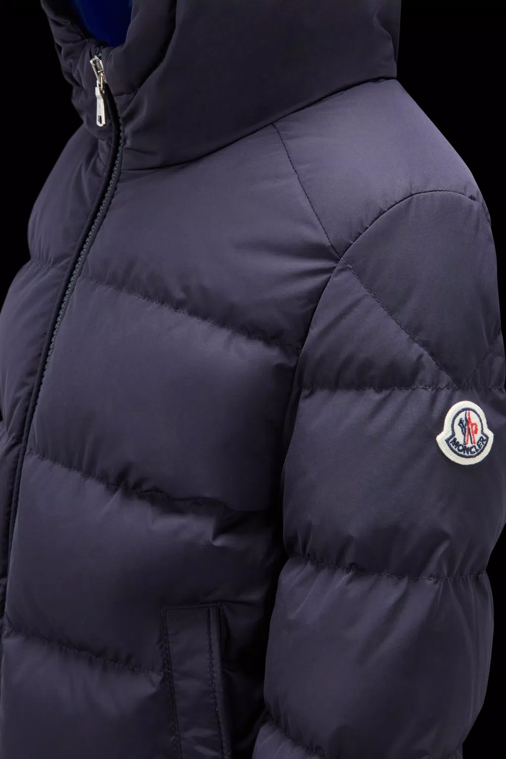 Moncler Zip-up Hooded Padded Jacket In Blue