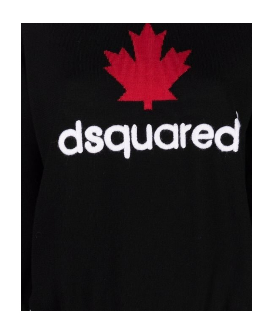 Dsquared2 Virgin Wool Crew-neck Sweater With Embossed Logo In Black