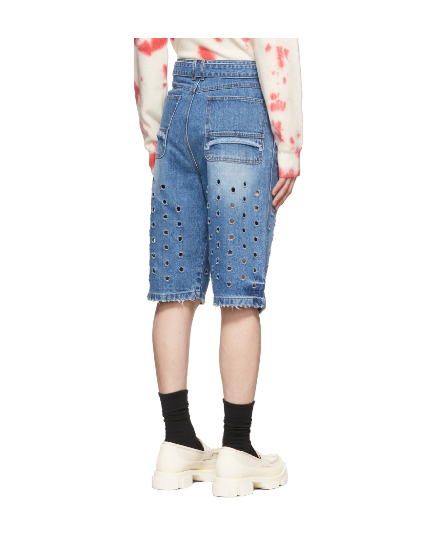 We11 Done Blue Denim Cut-out Shorts In Blue