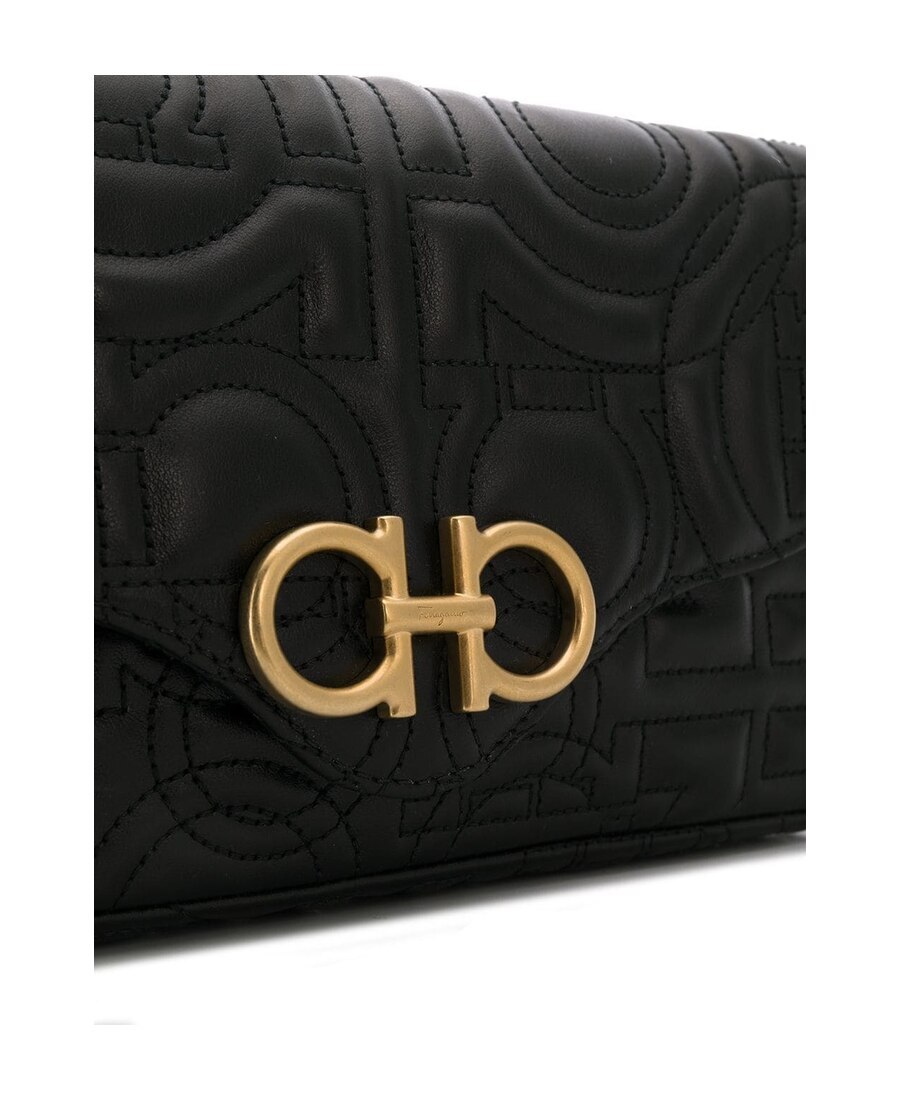 Ferragamo Black Gancini Mini Embossed Crossbody Bag In Black