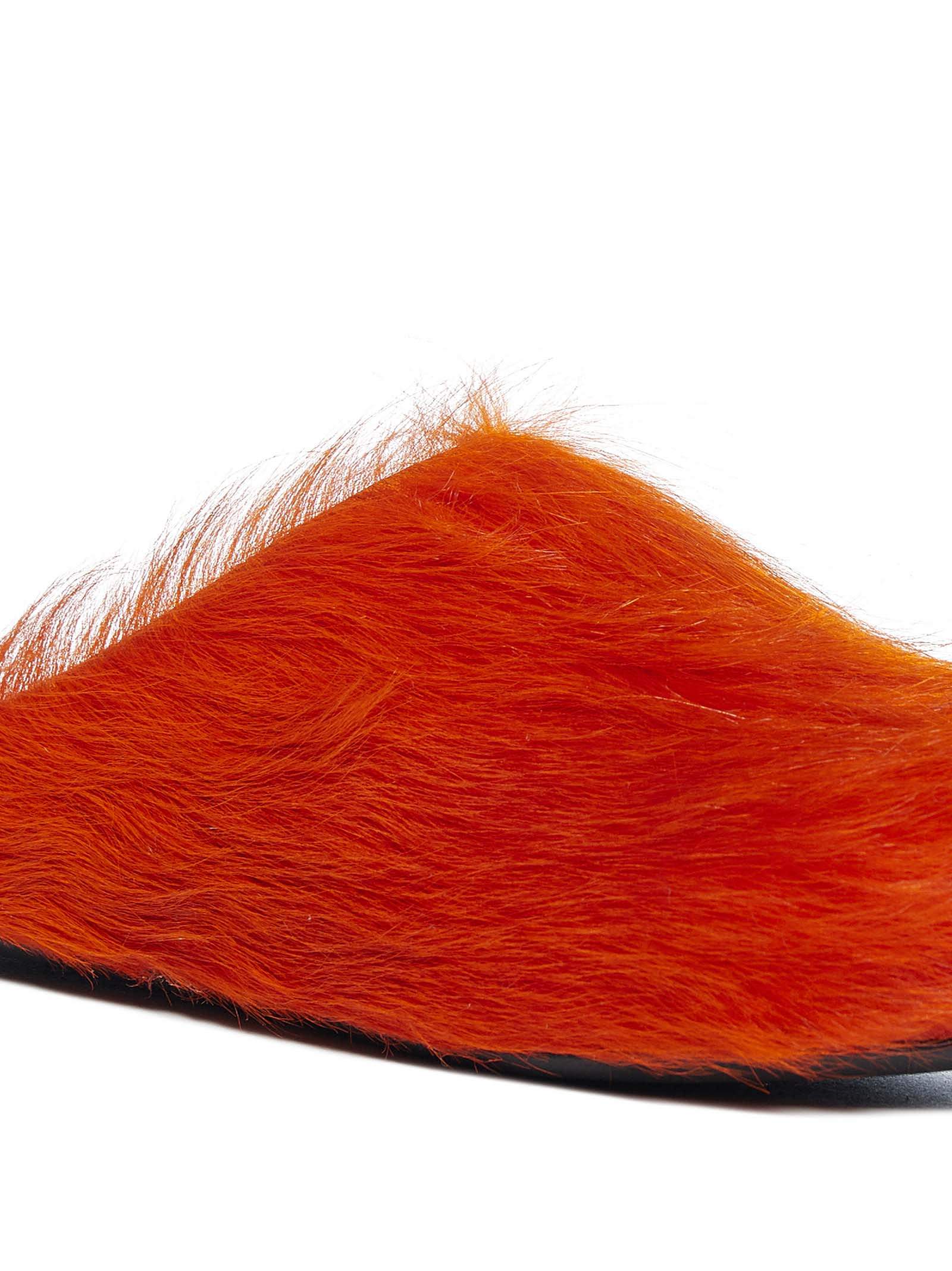 Marni Orange Long Hair Calfskin Fussbett Sabot In Red
