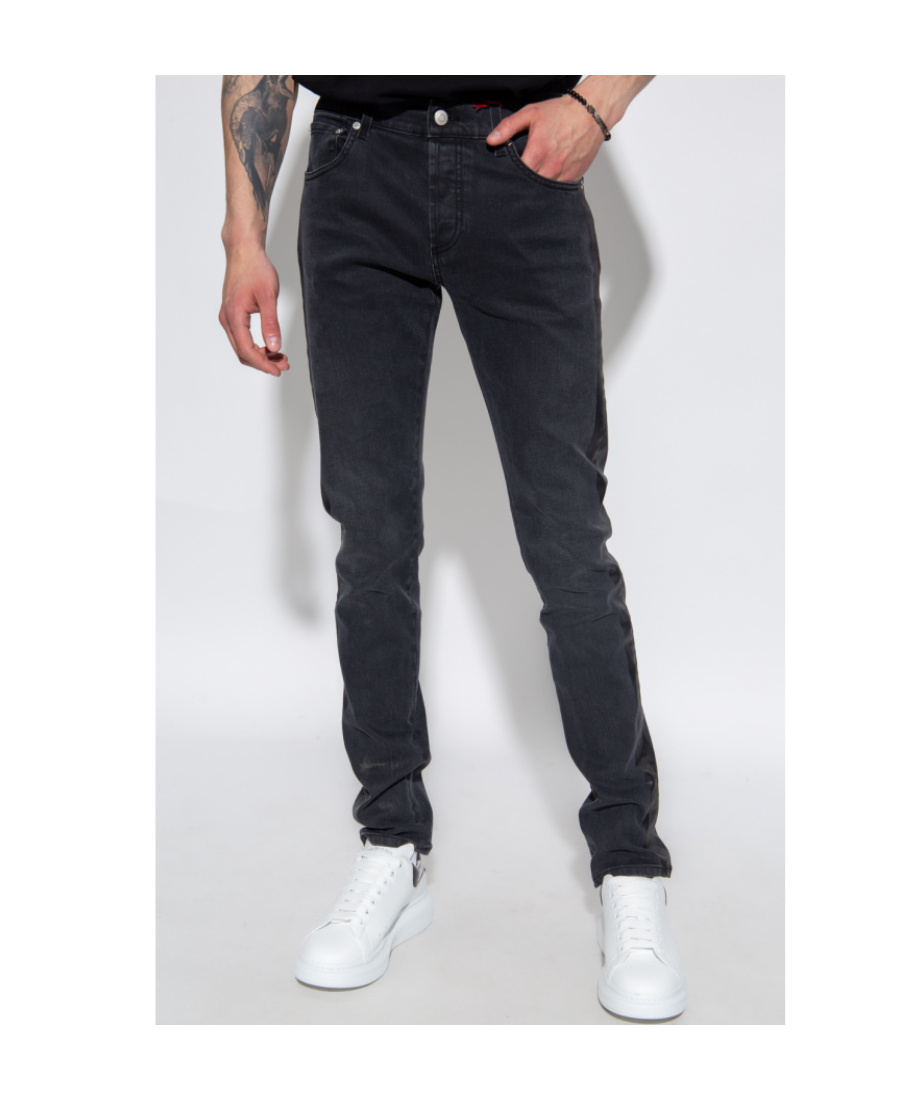 Alexander Mcqueen Side Stripe-print Skinny Jeans In Gray