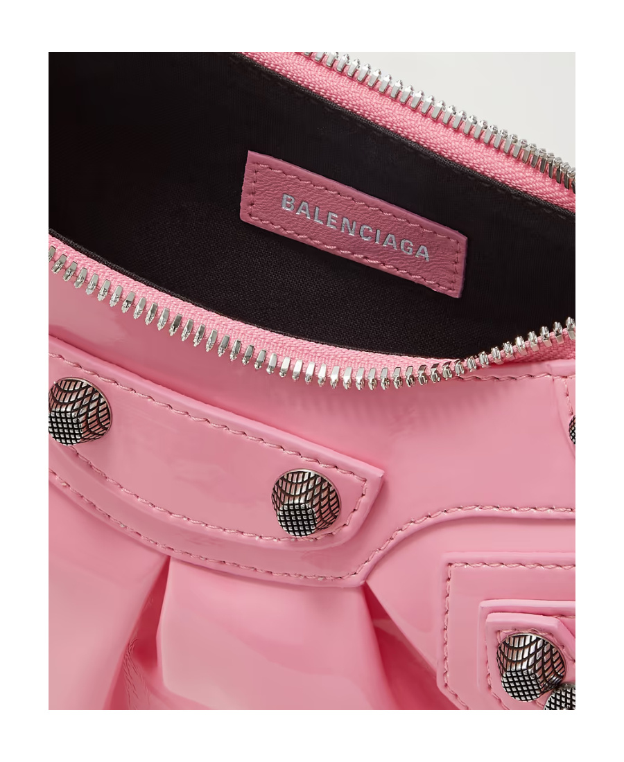 Balenciaga Green Leather Shoulder Handbag With Magnetic Closure And Metal Details In Pink