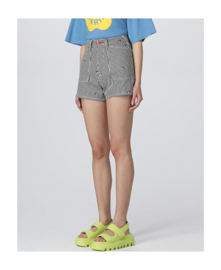 Kenzo Striped Embroidered High-waisted Shorts In Nude