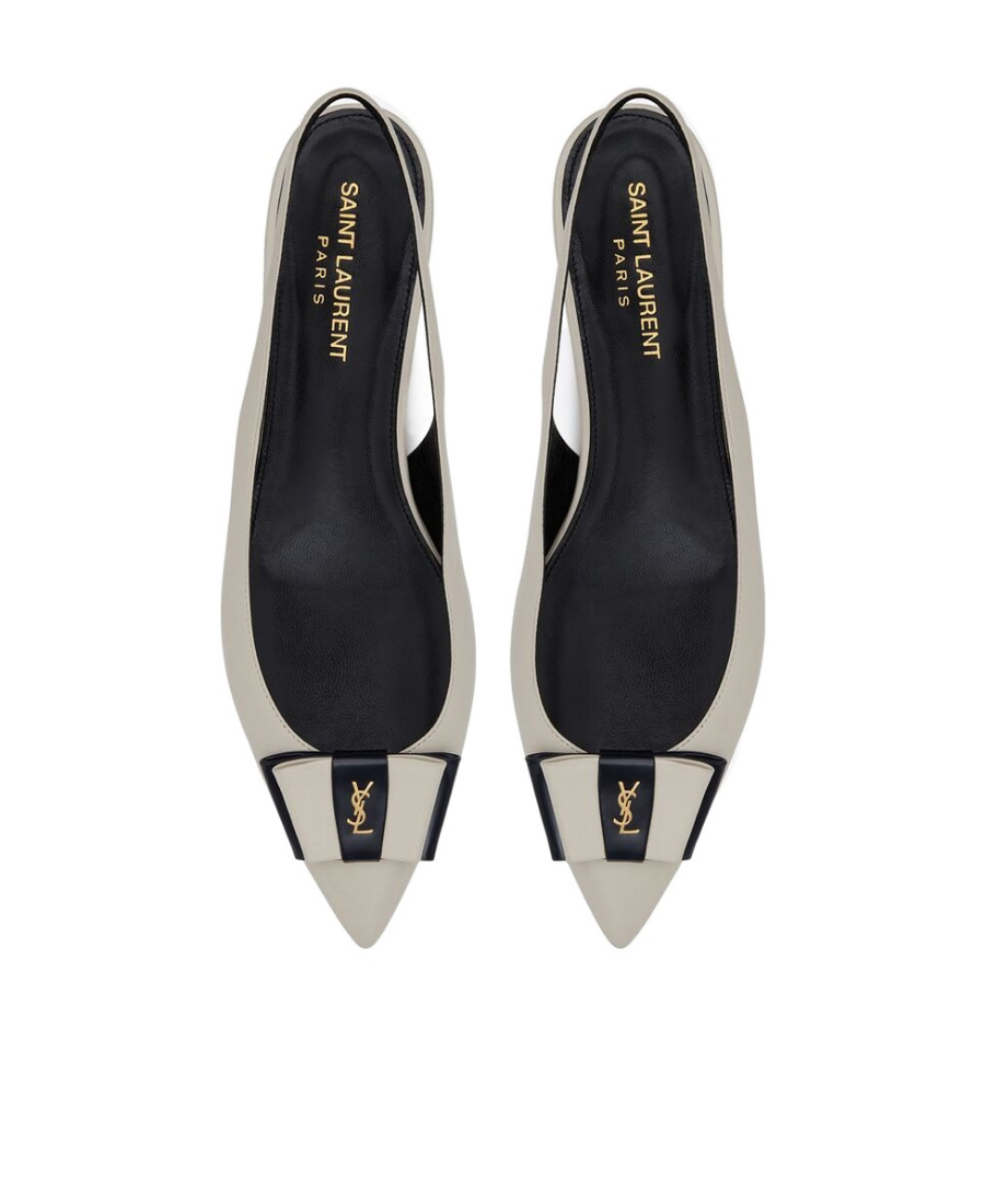 Saint Laurent Pointed-toe Slingback Ballerina Shoes In White
