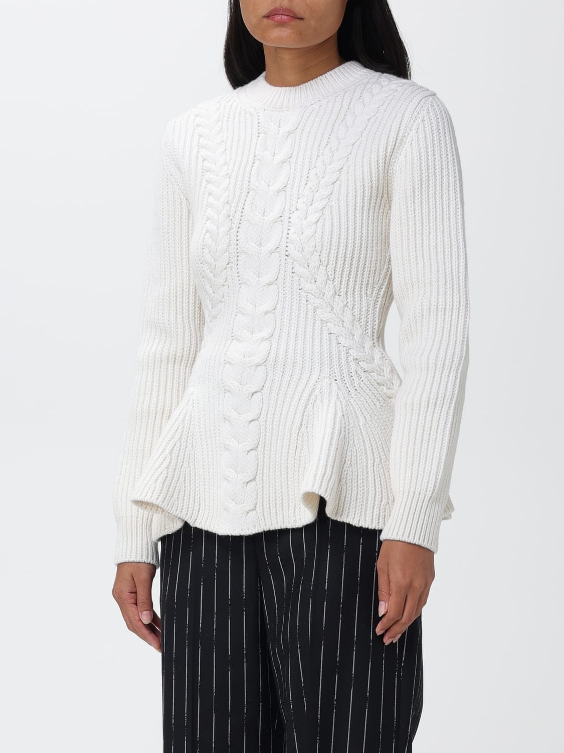 Alexander Mcqueen Peplum-hem Cable-knit Jumper In White