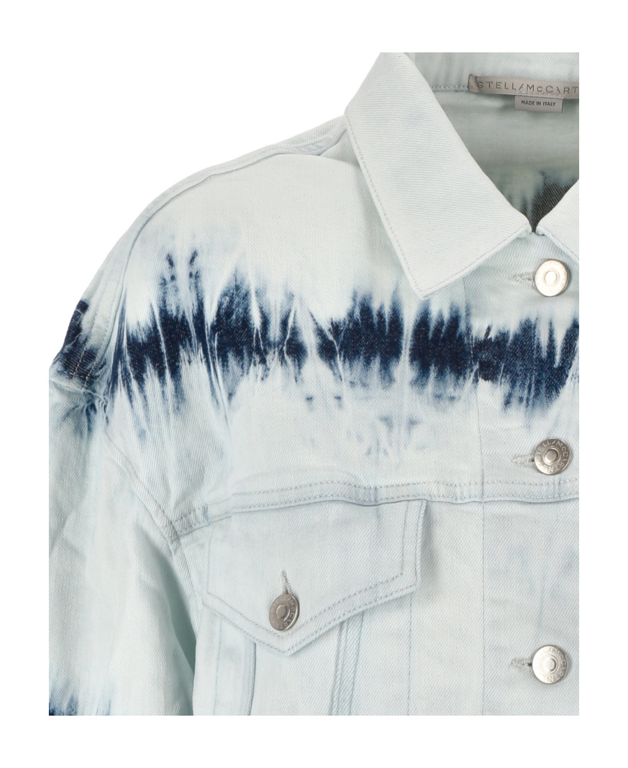 Stella Mccartney Indigo Stripe Tie-dye Cropped Denim Jacket In White