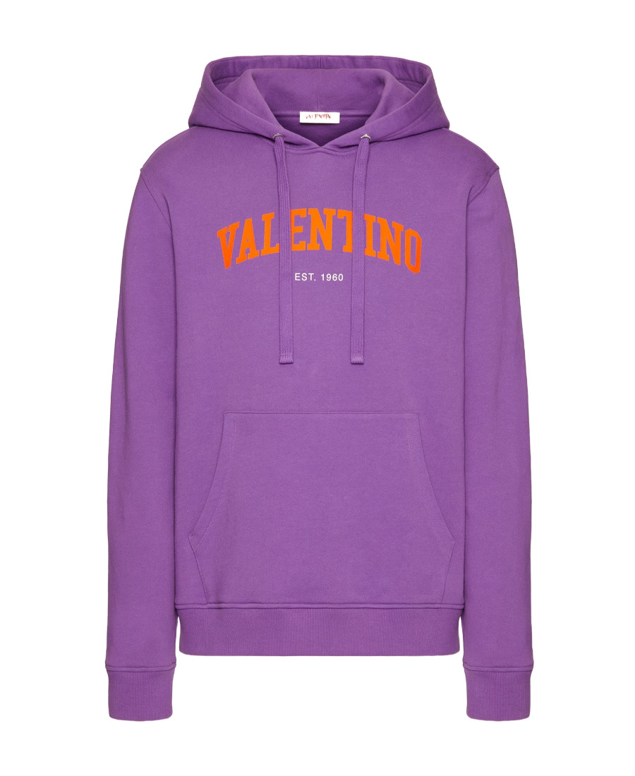 Valentino Logo-print Cotton Hoodie In Purple