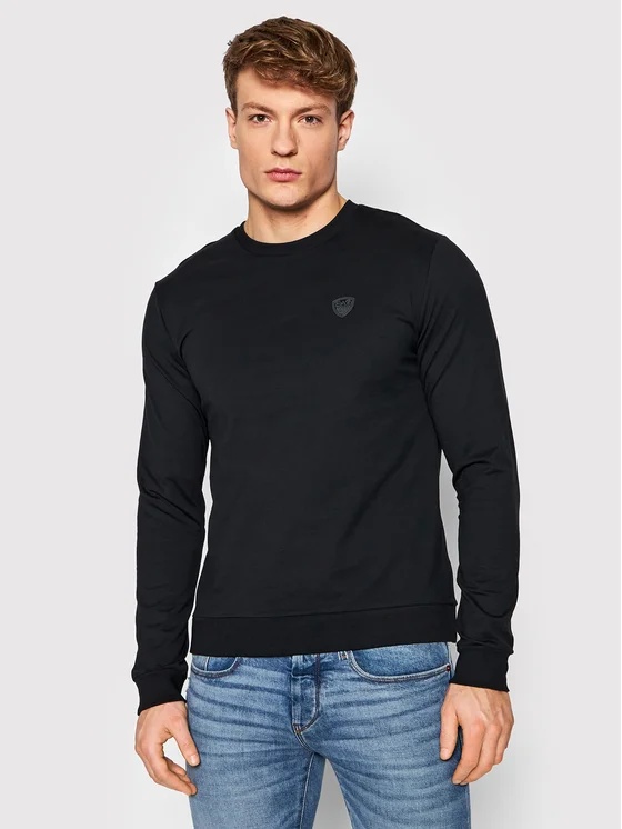 Ea7 Logo Round Neck Sweater In Black