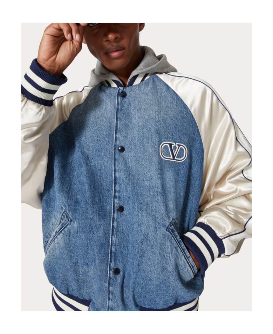 Valentino Double-layered Hooded Varsity Jacket In Blue