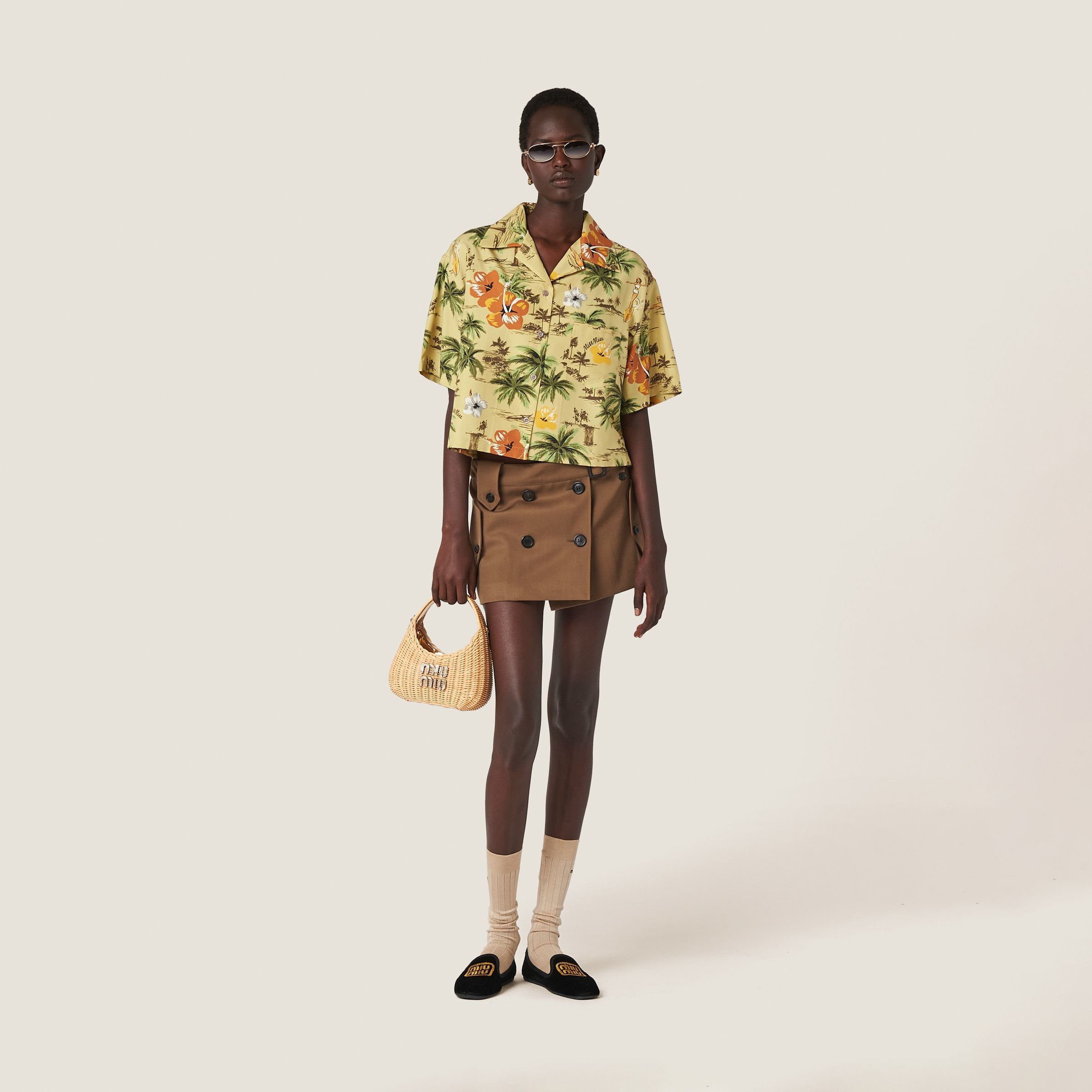 Miu Miu Graphic-print Silk Shirt In Green