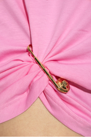 Versace Safety-pin Twisted Crop T-shirt With Underwater Barocco Silk Twill Back In Multi