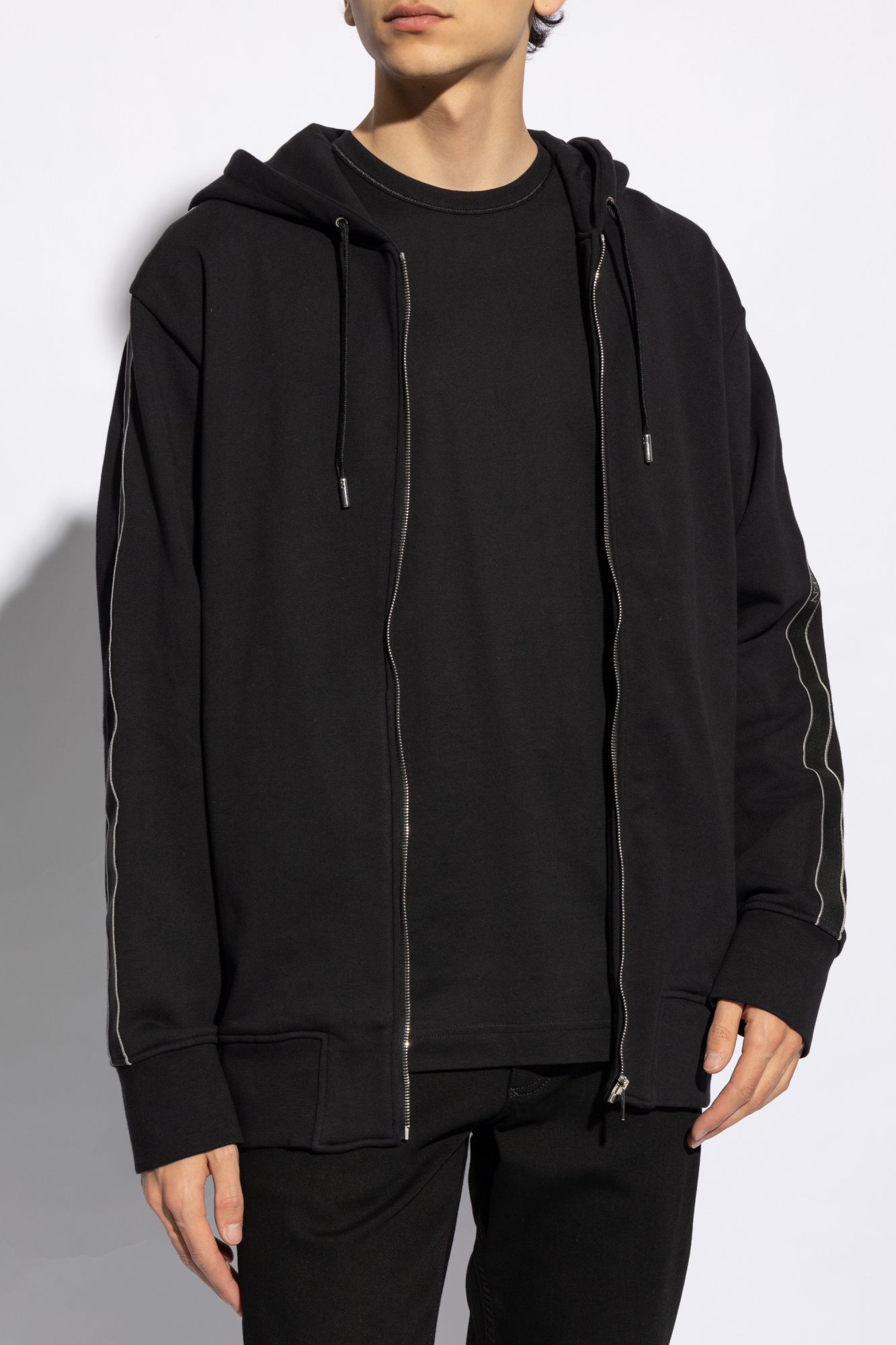 Alexander Mcqueen Drawstring Zip Up Hoodie In Black