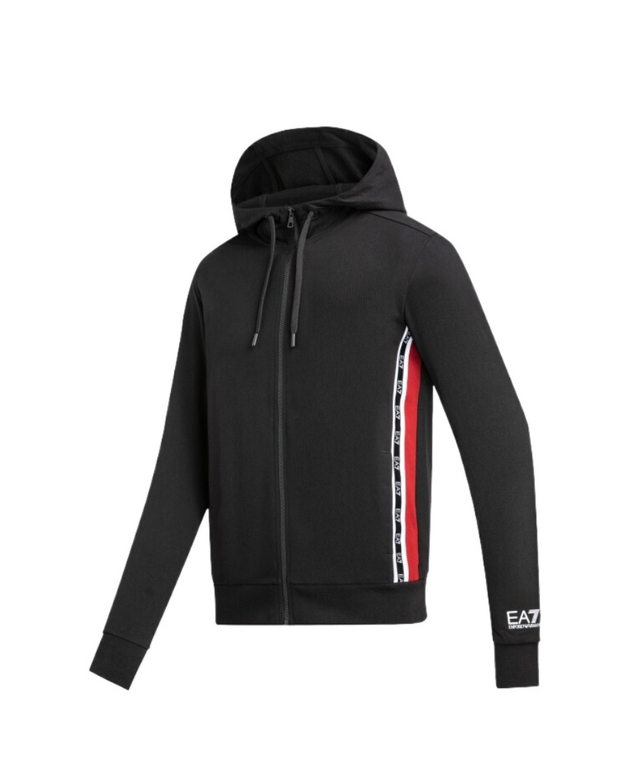 Ea7 Logo Hooded Casual Jacket In Black