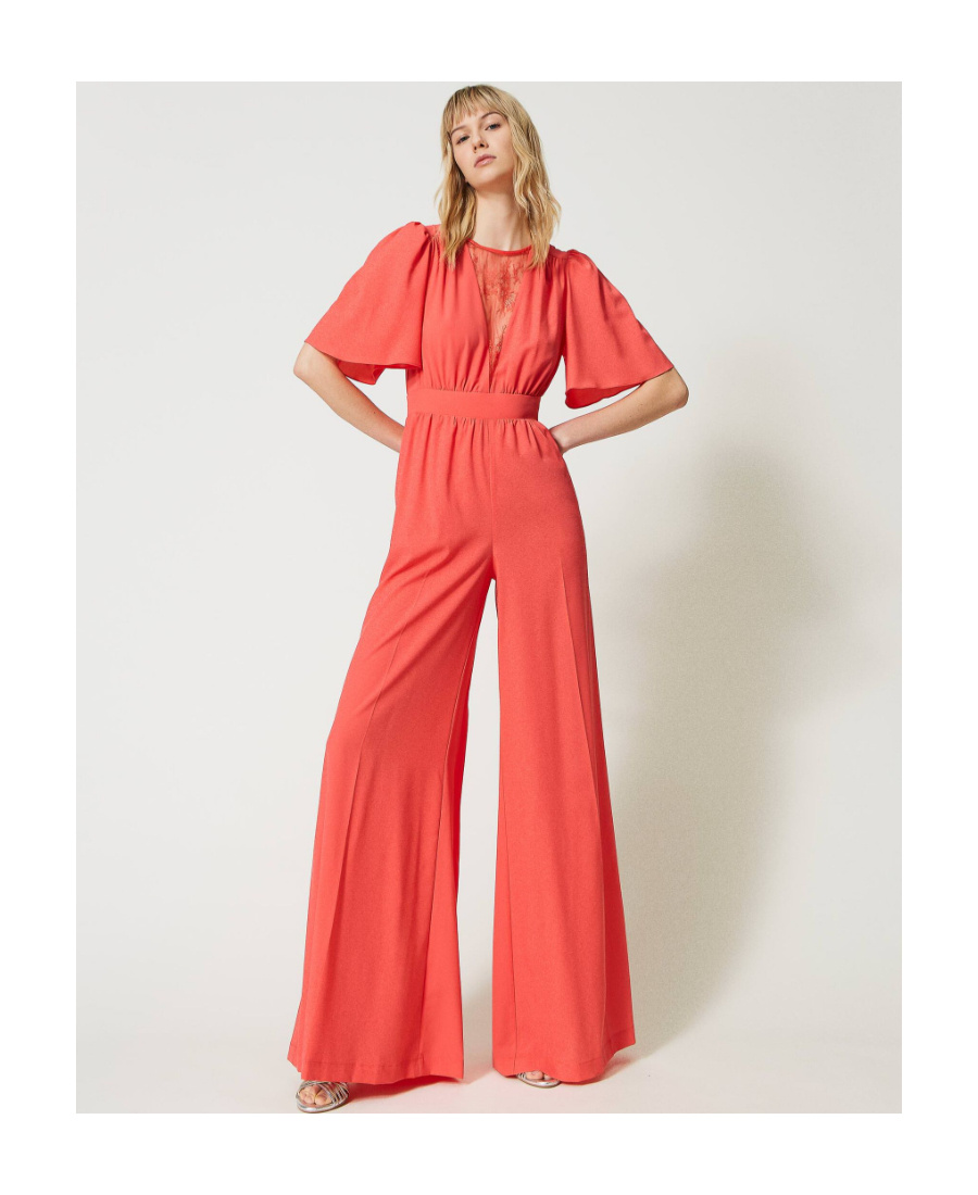 Shop Twinset Lace Jumpsuit In Orange