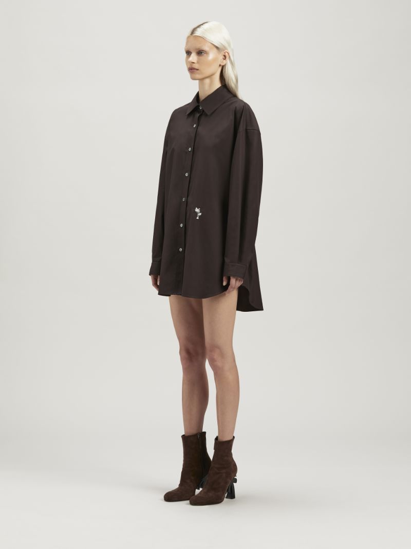 Palm Angels Palm-embroidery Cotton Shirt In Black