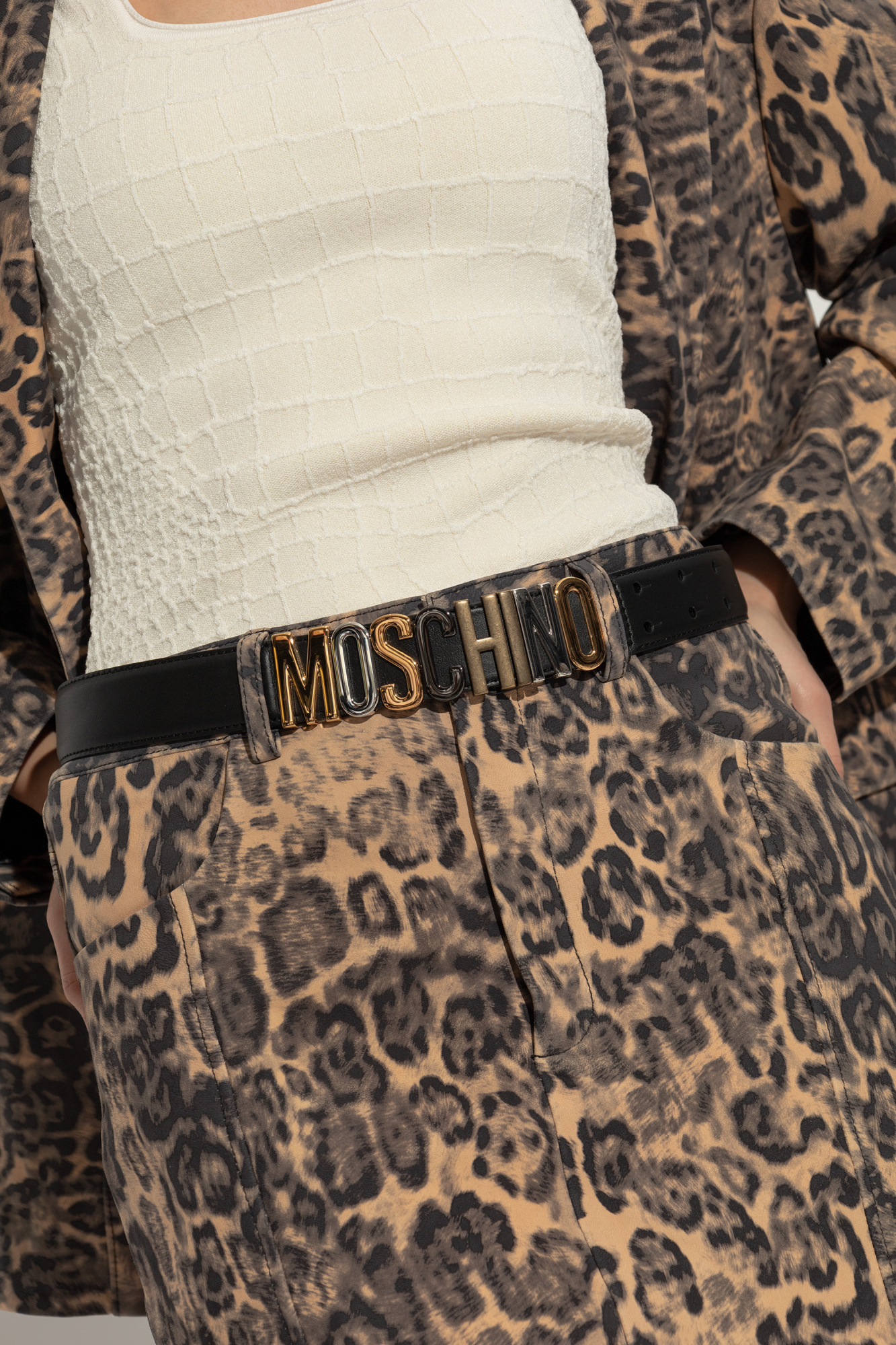 Moschino Calf Mixed Lettering Logo Belt In Nude