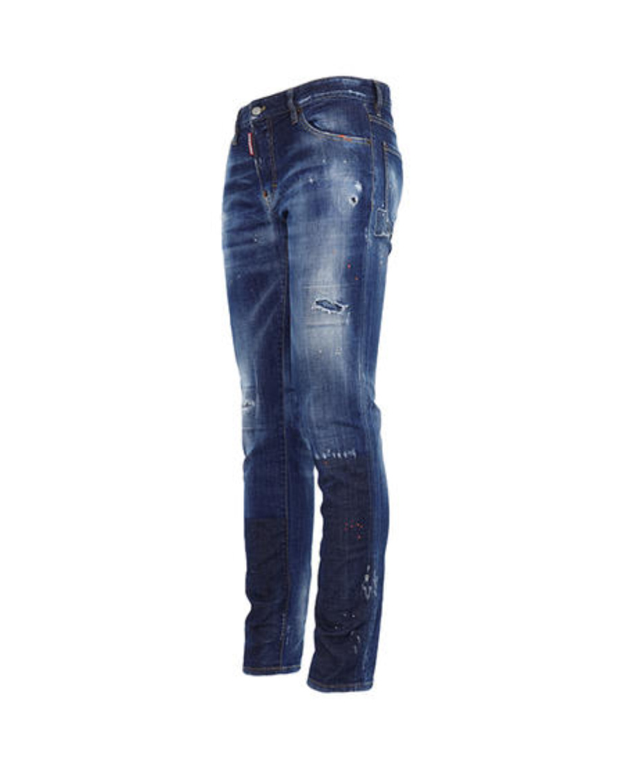 Dsquared2 Distressed Detail Painted Effect Jeans In Blue