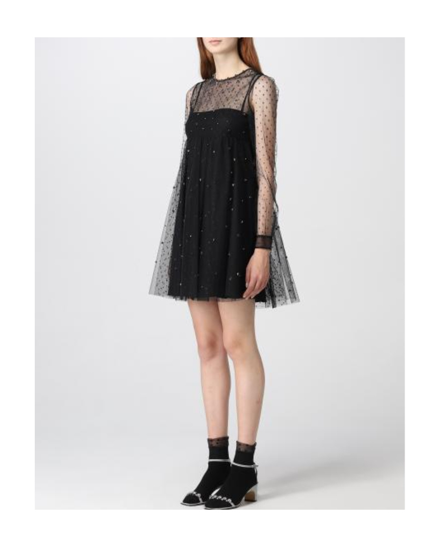 Red Valentino Polka Dot Tulle Dress In Black