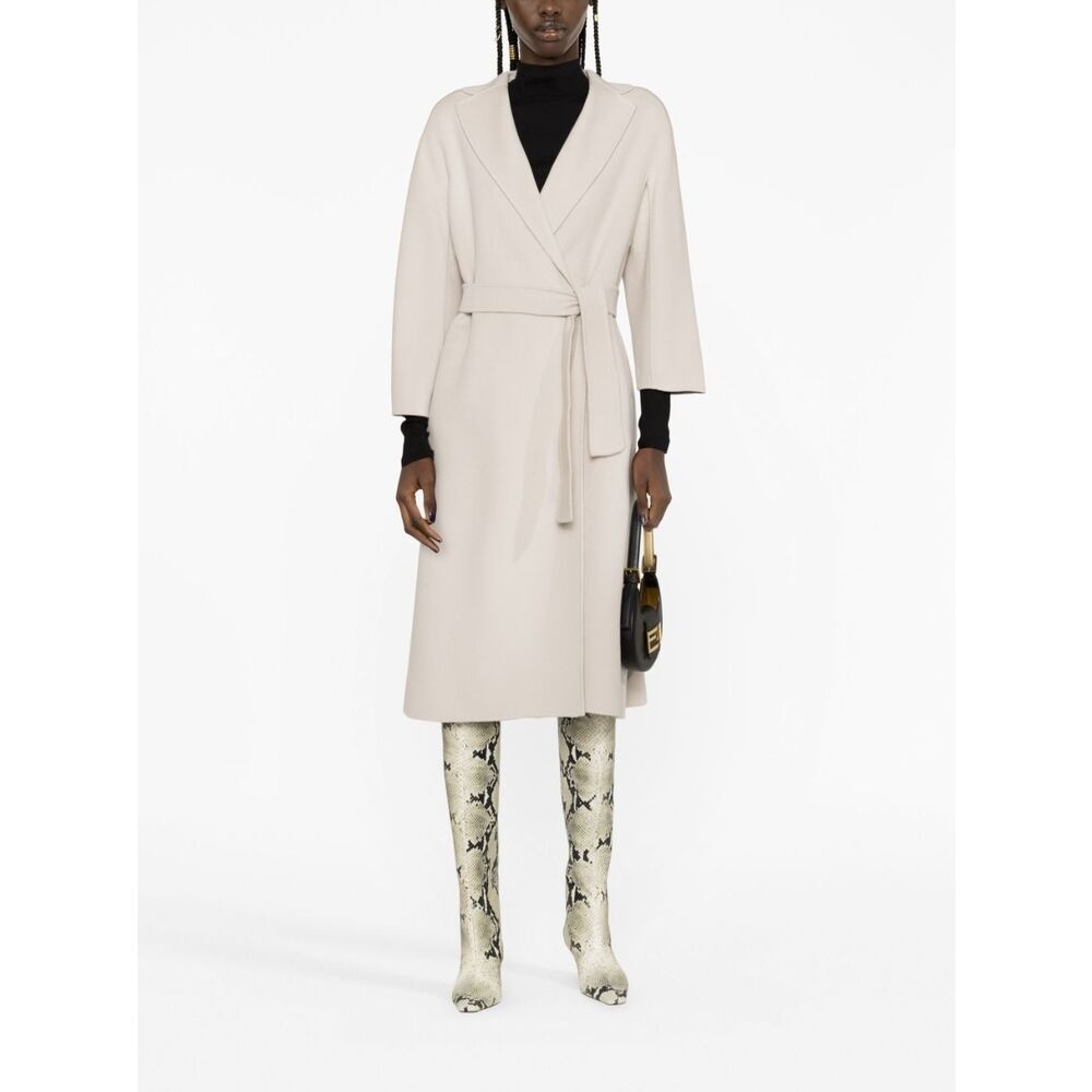 Max Mara Lapel Long-sleeved Coat In White