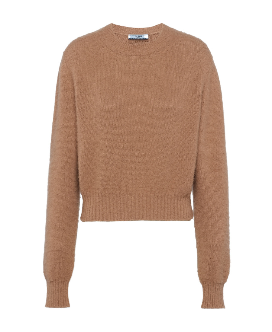 Prada Textured Cable Knit Sweater In Brown