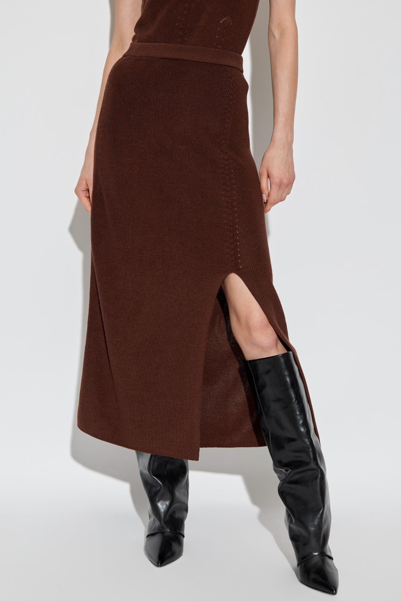 Shop Aeron Delos Knitted Maxi Skirt In Brown