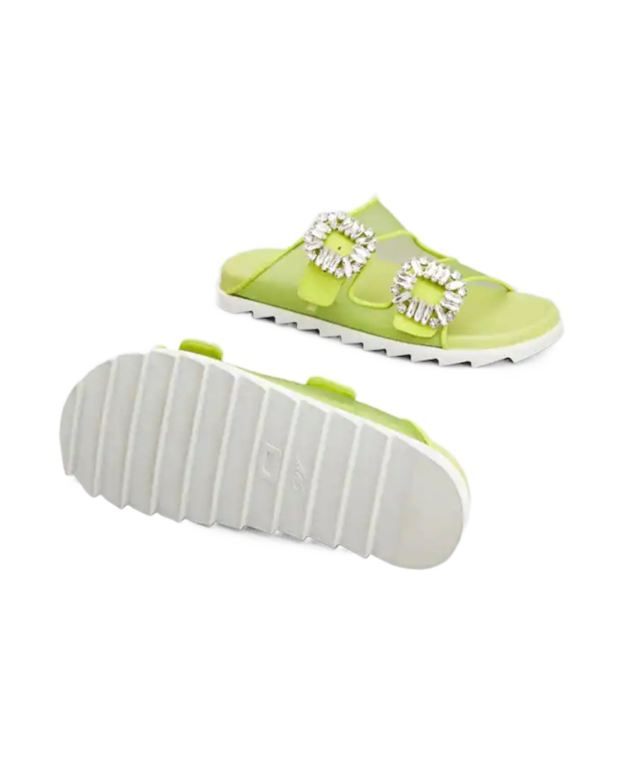Roger Vivier Crystal-embellished Double-buckle Slides In Green