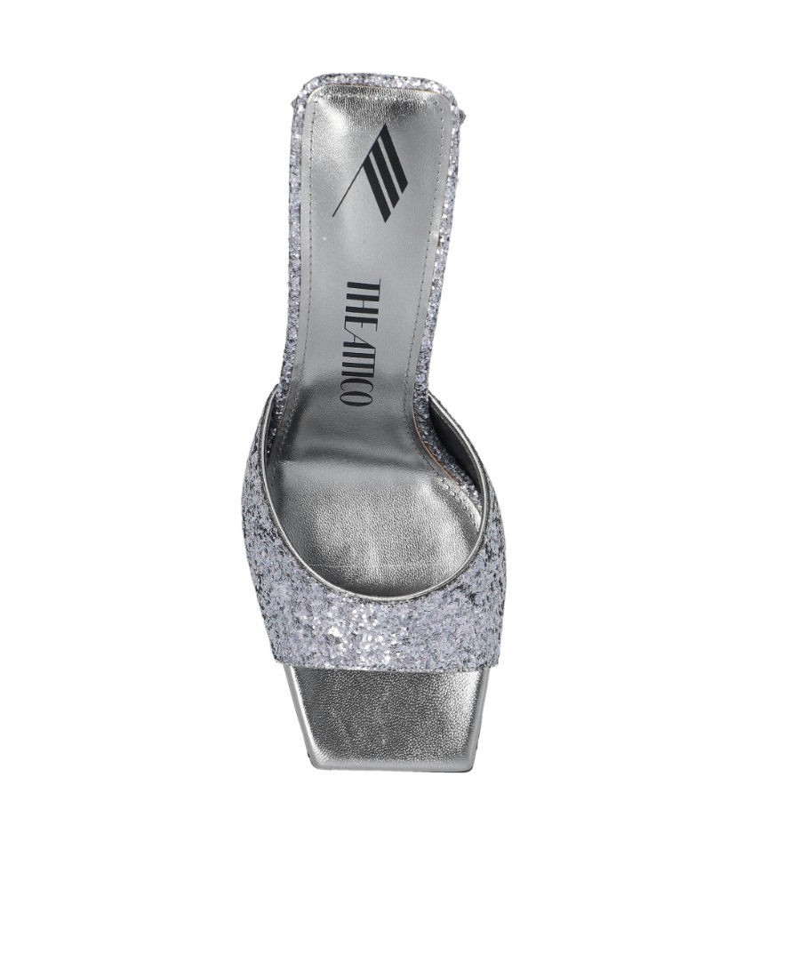 Attico Mini Devon 85mm Glittered Sandals In Gray
