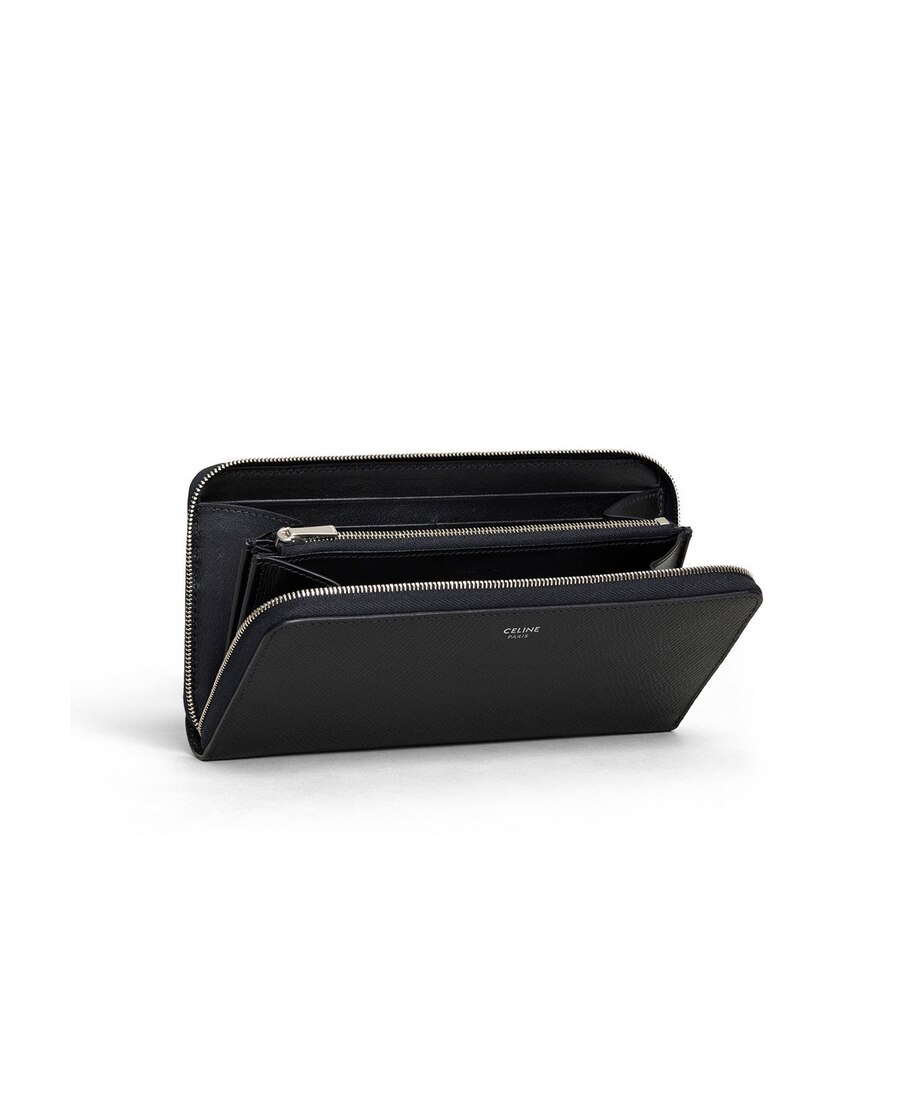 Celine Large Grain Leather Zipper Purse In Black