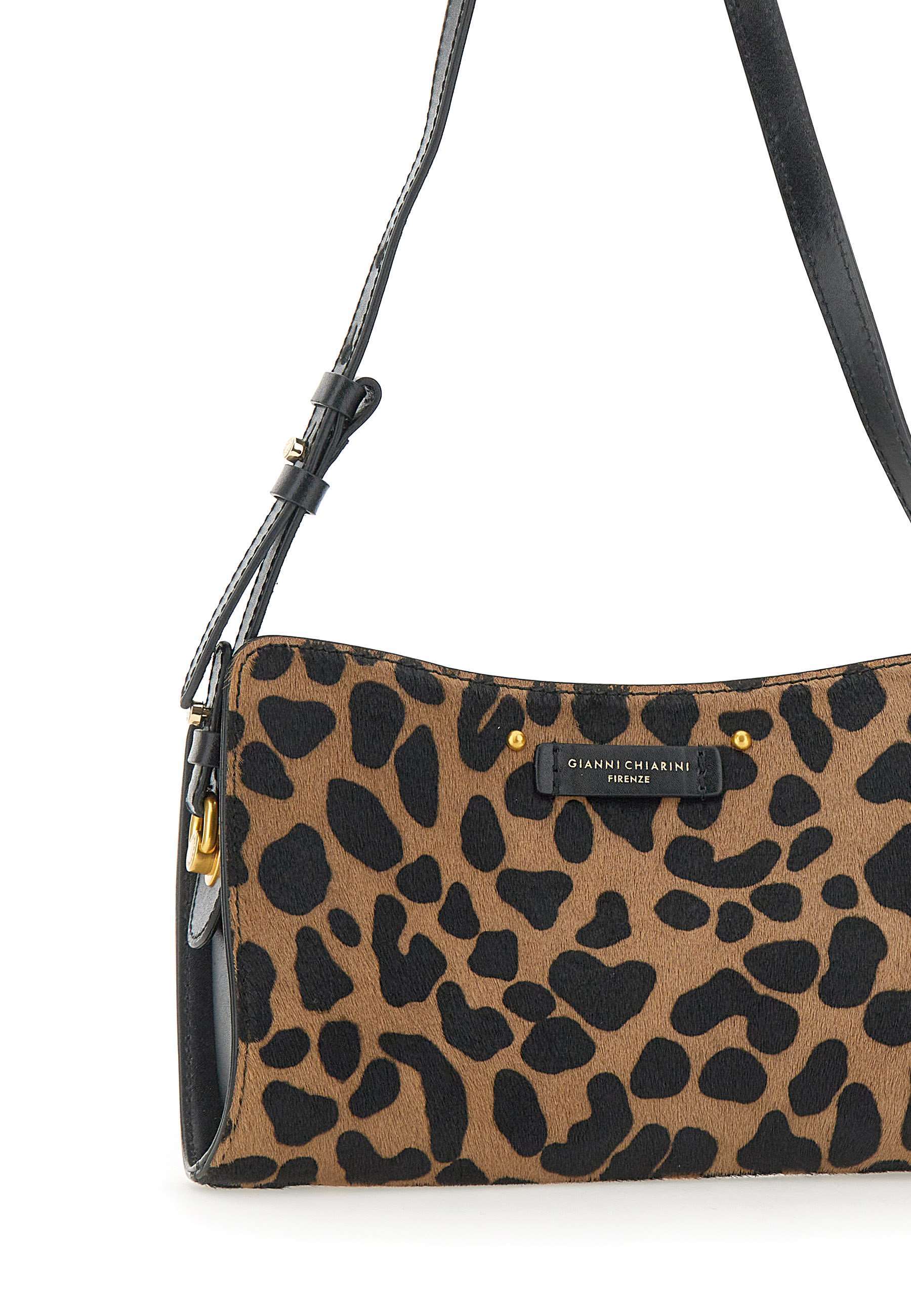 Gianni Chiarini Logo Patch Leopard Printed Shoulder Bag In Black