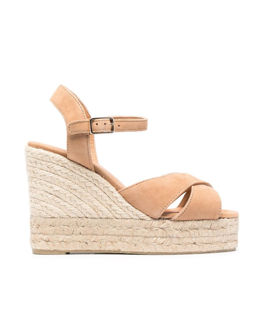 Shop Castaã±er Weaving Design Slope Heel Sandals In Nude