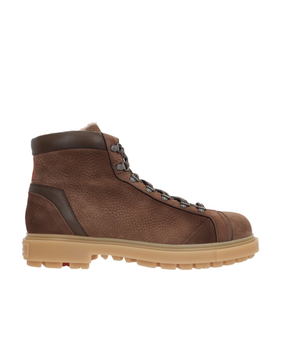Santoni Lace-up Leather Ankle Boots In Brown