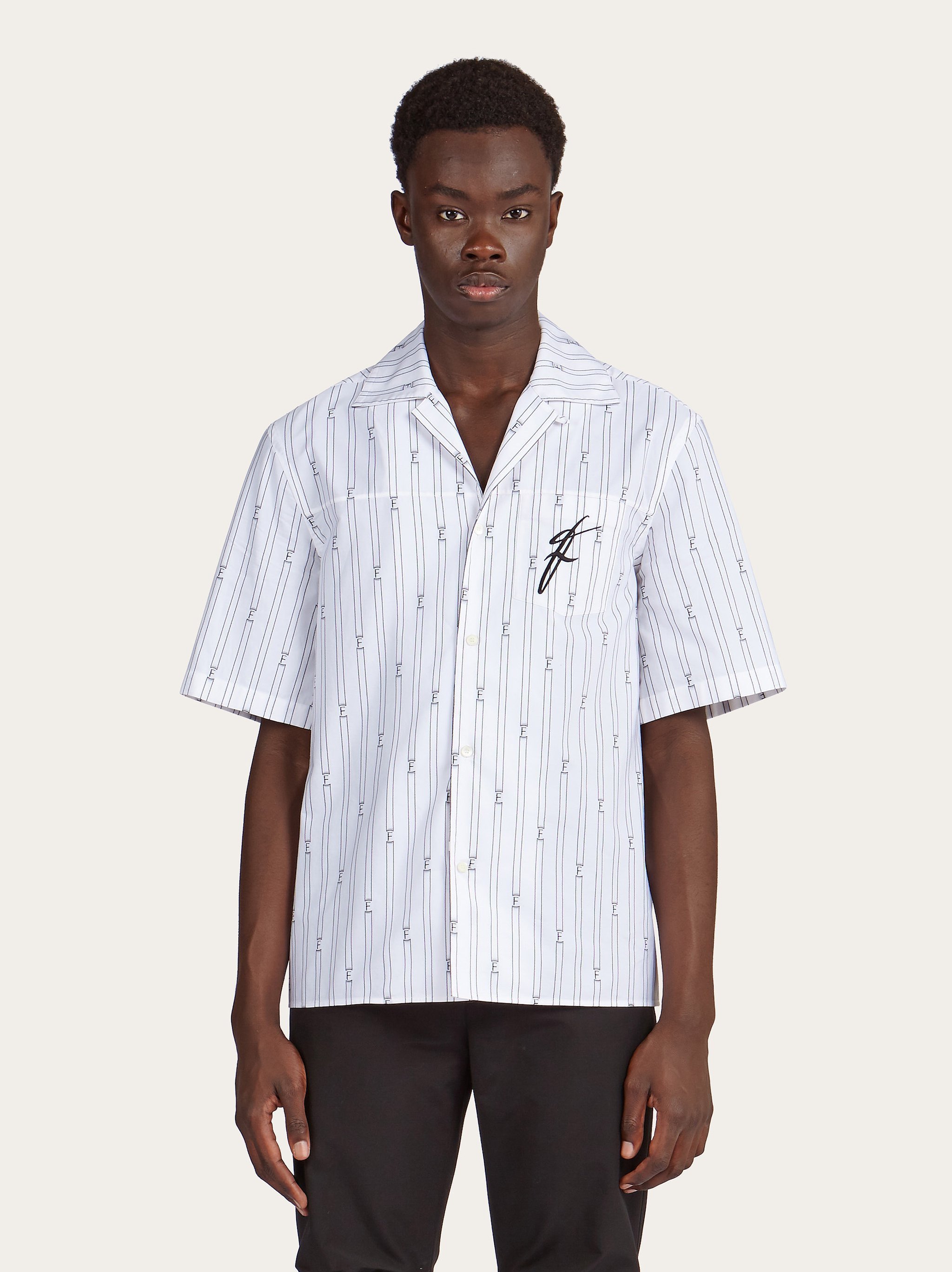 Ferragamo Logo-print Short-sleeve Cotton Blend Shirt In White
